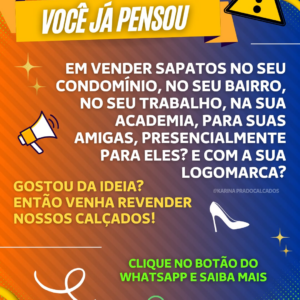 Quer ter uma renda extra ou começar seu próprio negócio mas não sabe fazer o quê? Que tal vender calçados? Comece vendendo para seus amigos e conhecidos até chegar nas plataformas e assim ir aumentando sua renda. Todo mundo um dia teve um começo: basta acreditar e confiar em Deus e em você.