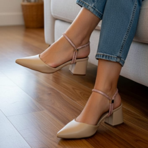 Ref AF20 - Scarpin Salto Bloco 5 cm - Ajustável - Com tiras de Strass - Duas Formas de Uso - numeração disponível do 34 ao 40