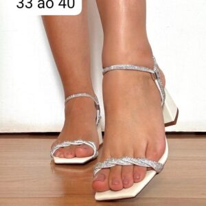 Ref AF61 - Sandália Salto Bloco 5 cm com Strass Entrelaçado - numeração disponível do 33 ao 40