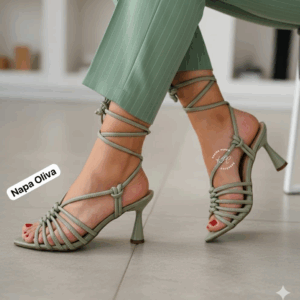 Ref AH7 - Sandália Social com Amarração - Bico Folha - Salto Taça 8 cm - numeração disponível do 33 ao 40